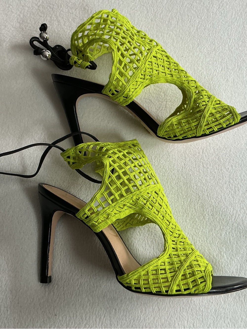 Vicenza Neon Lime Green Caged Mesh Lace Up Stiletto Heel Sandals Sz 7 - Picture 4 of 9